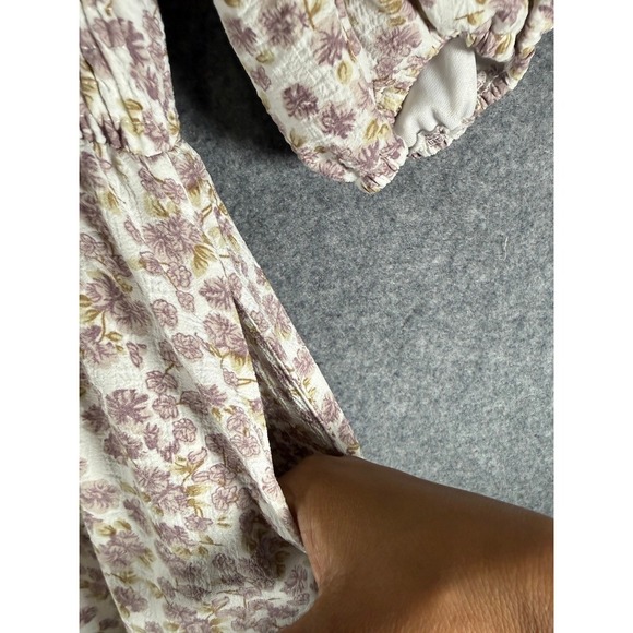 Leia & Co M Purple Floral V-Neck Puff Sleeve Midi Dress Pockets Smocked Back - Picture 8 of 9